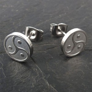 bijoux Boucles d'oreilles en acier inoxydable "BDSM Triskele" en argent ou noir