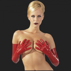 Los guantes de látex de color rojo