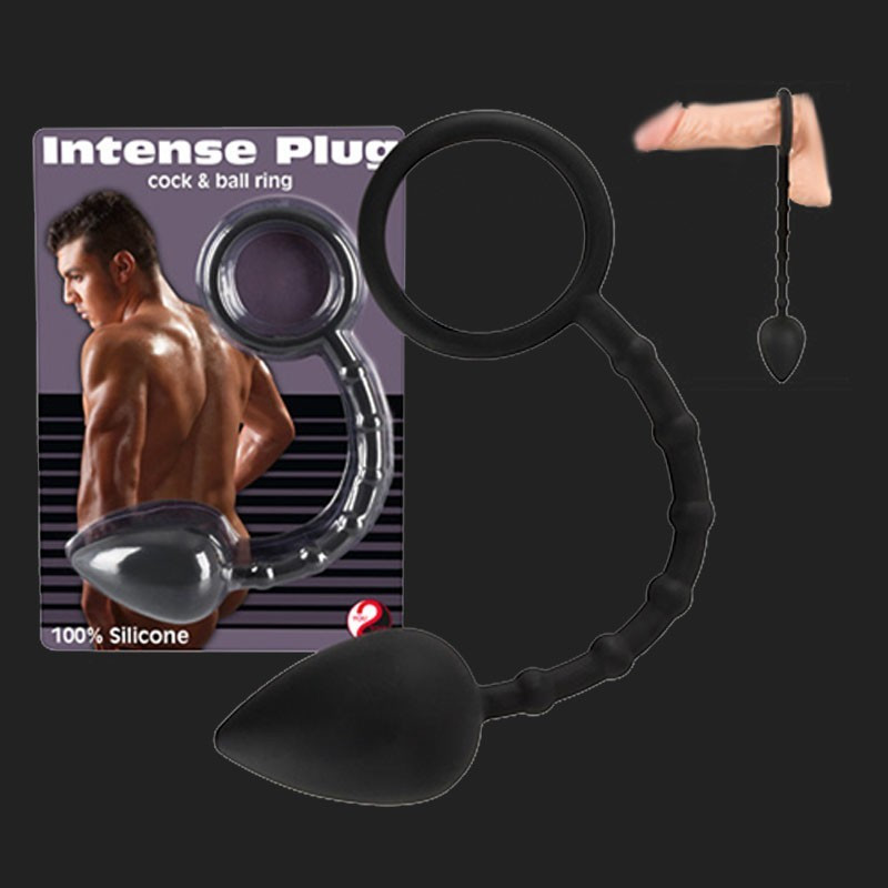 Silicone Cockring + Plug - Black Silicone Cockring + Plug - Black
