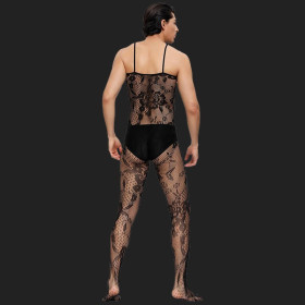 Schrittloser, blütenbesetzter Netz-Bodystocking für Männer