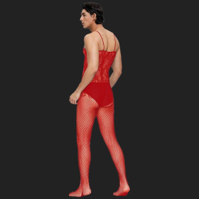 Schrittloser, blütenbesetzter Netz-Bodystocking für Männer