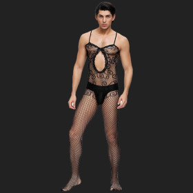 Crotchless Floral Fishnet Bodystocking For Men