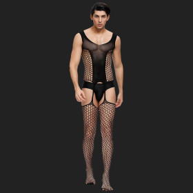 Bold Cutout Black Bodystockings For Men