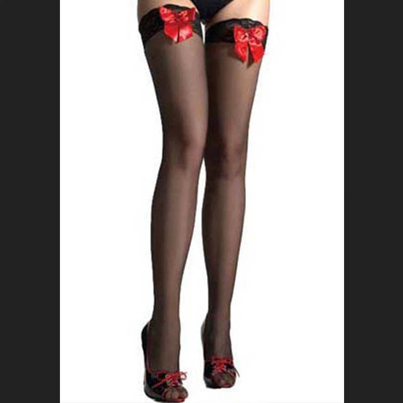 Sexy Black Stockings with Red Bow