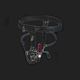 Men bdsm bondage chastity belt with anal plug vibrator