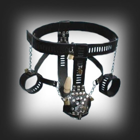 ceinture de chasteté pour homme en cuir menottes ,  Vibromasseur anal intégré pour plus de plaisir