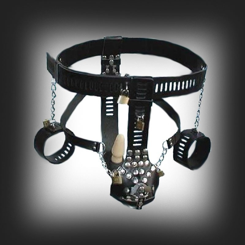 ceinture de chasteté pour homme en cuir menottes , Vibromasseur anal intégré pour plus de plaisir ceinture de chasteté pour homme en cuir menottes , Vibromasseur anal intégré pour plus de plaisir